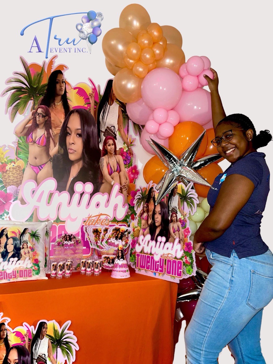Brianna of A Tru Event Inc. beside one of her styled setups